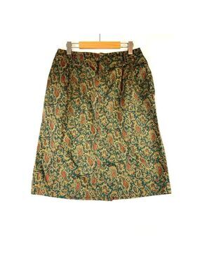 Liz Sport Women's Brown Green Paisley Midi Pencil Cotton Skirt Size 14